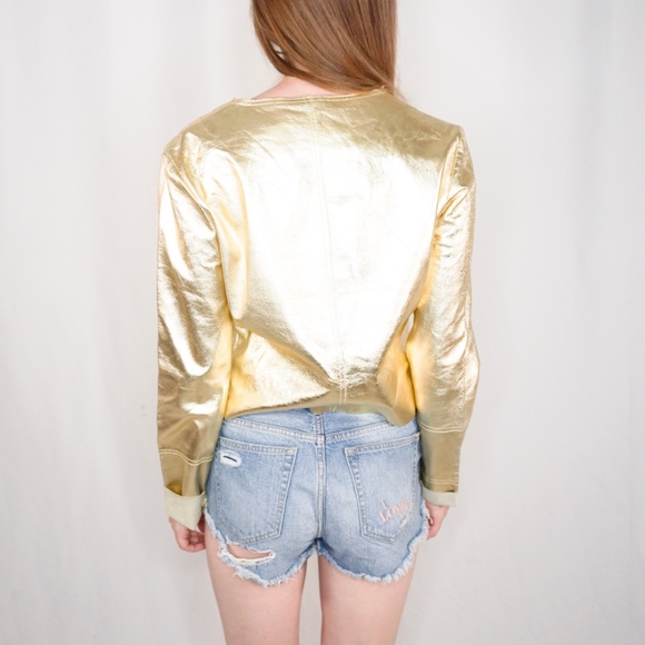 Vintage Metallic Gold Genuine Leather Jacket - Picture 5 of 8